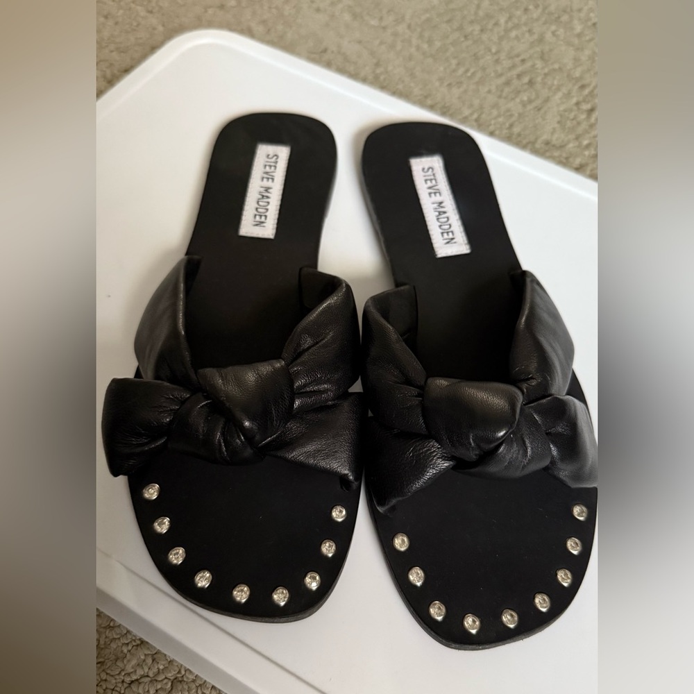 Steve Madden Black Sandals with Bow and Stud Details